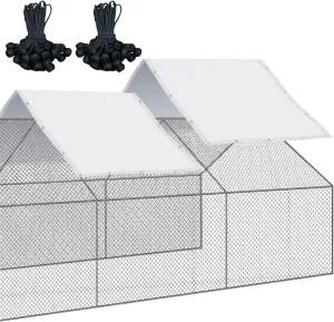 2 Pcs Chicken Coop Cover Waterproof 11.5 x 6.6 ft Chicken Run Cover Coop Tarp Accessories for Winter with 50 Pcs Ball Bungees Cords for Outdoor (White)