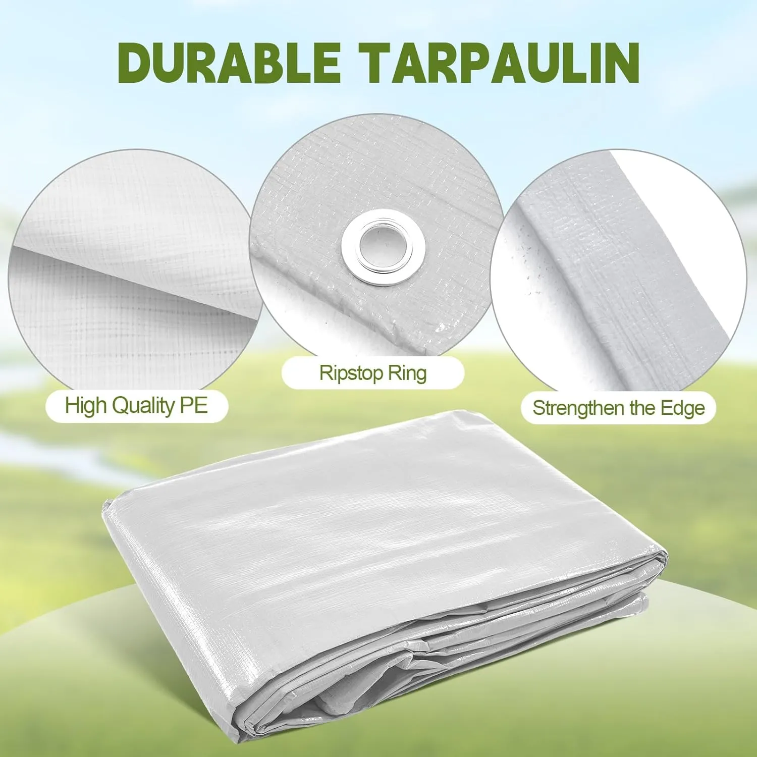 2 Pcs Chicken Coop Cover Waterproof 11.5 x 6.6 ft Chicken Run Cover Coop Tarp Accessories for Winter with 50 Pcs Ball Bungees Cords for Outdoor (White)