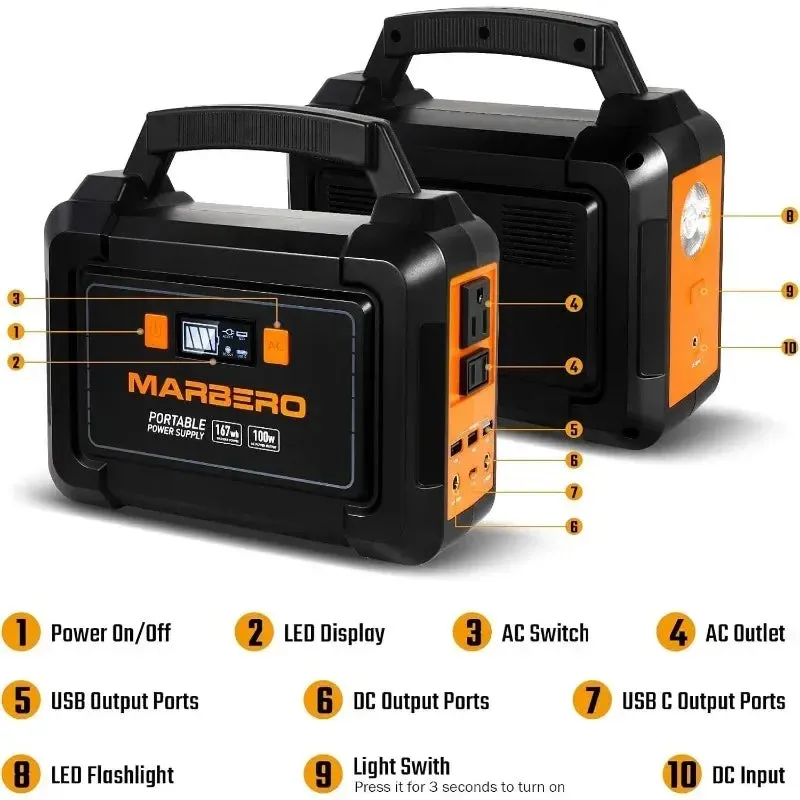 200W Portable Solar Generator – 167Wh Battery Power Supply with 110V AC Outlet
