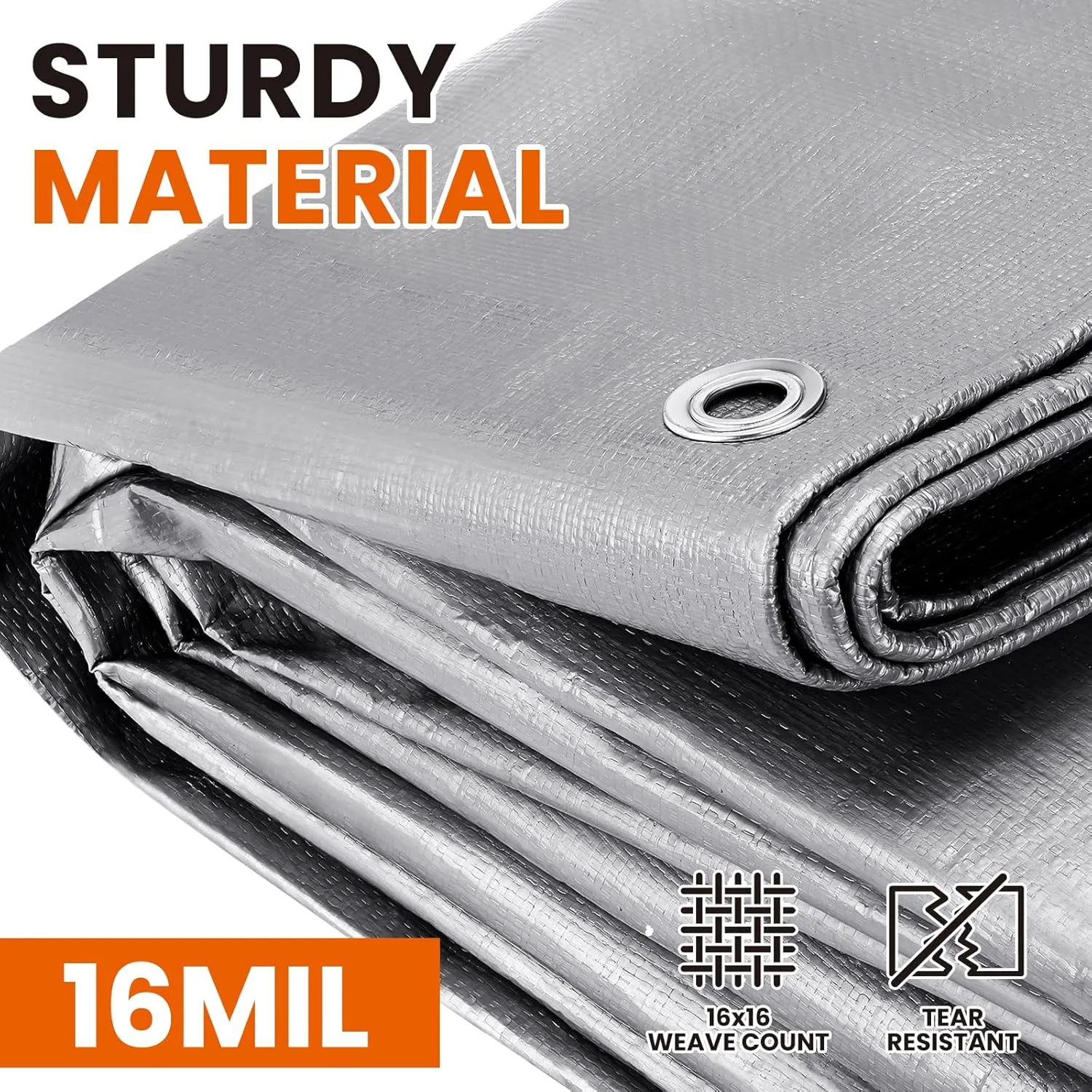 20x30 FT Tarp Waterproof, 16 Mil Tarps Heavy Duty Waterproof Multipurpose Protective Cover UV Resistant Rip & Tear Resistant Waterproof with Grommets Reversible for Home Boats Cars Camping