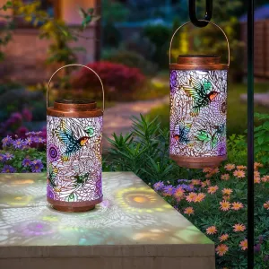 2Pack Solar Lanterns Outdoor Waterproof Hummingbird Gardening Gifts for Women, Multicolor Solar Lights Patio Lantern for Backyard Garden Decor, Porch, Outside, Mothers' Day Gifts for Mom Grandma