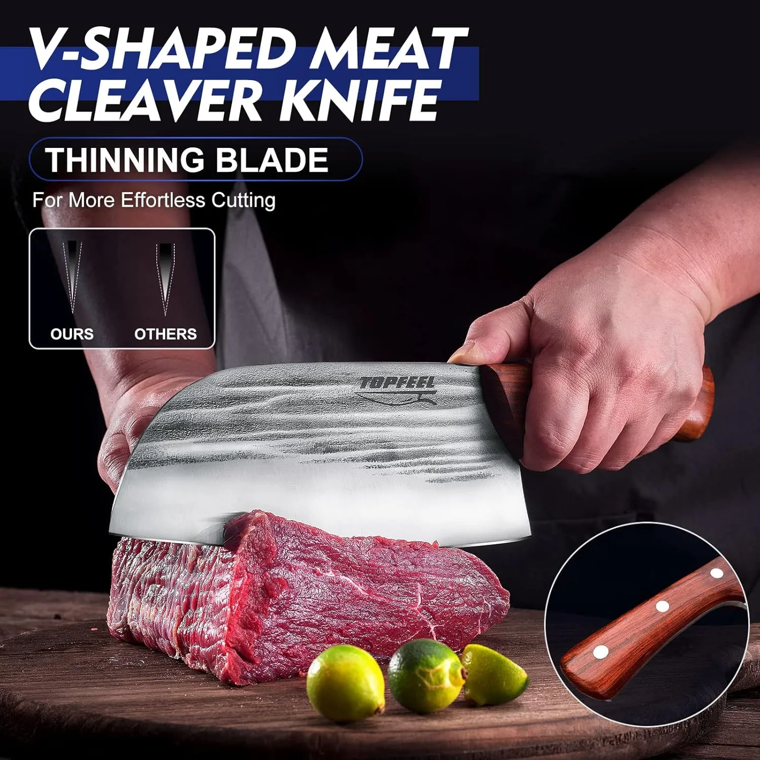 2PCS Meat Cleaver & Heavy Duty Bone Chopper Knife Set, Hand Forged German High Carbon Stainless Steel Butcher Knife for Home Kitchen & Outdoor