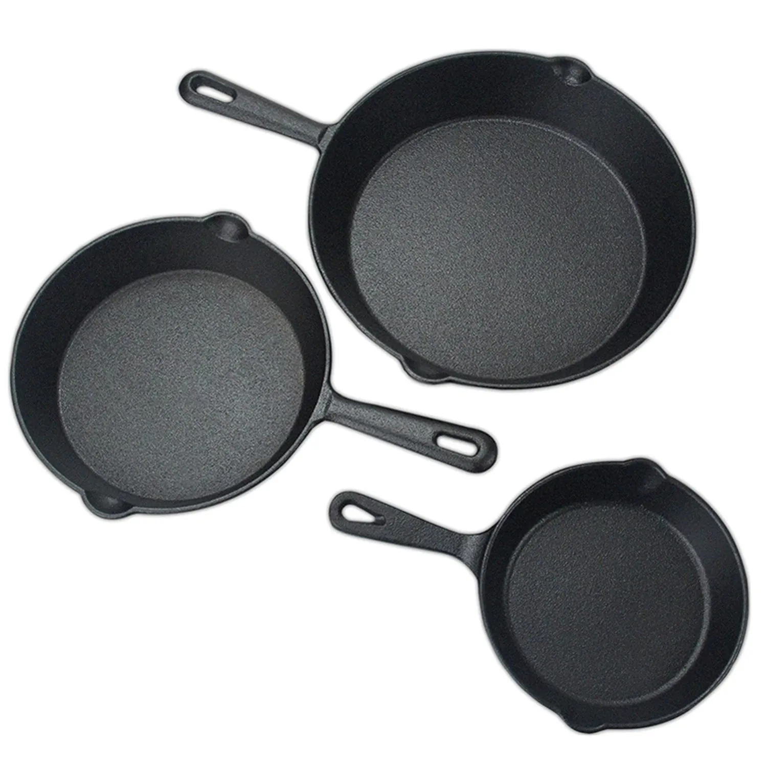 3-Piece Pre-Seasoned Large Cast Iron Skillet Fry Pan Set Perfect for Frying, BBQ, Camping. Oven safe