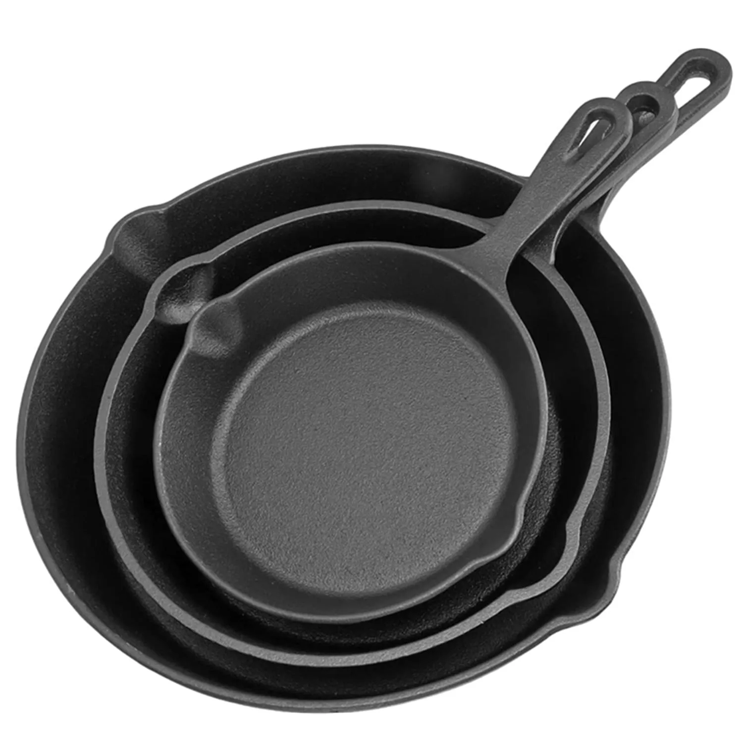 3-Piece Pre-Seasoned Large Cast Iron Skillet Fry Pan Set Perfect for Frying, BBQ, Camping. Oven safe