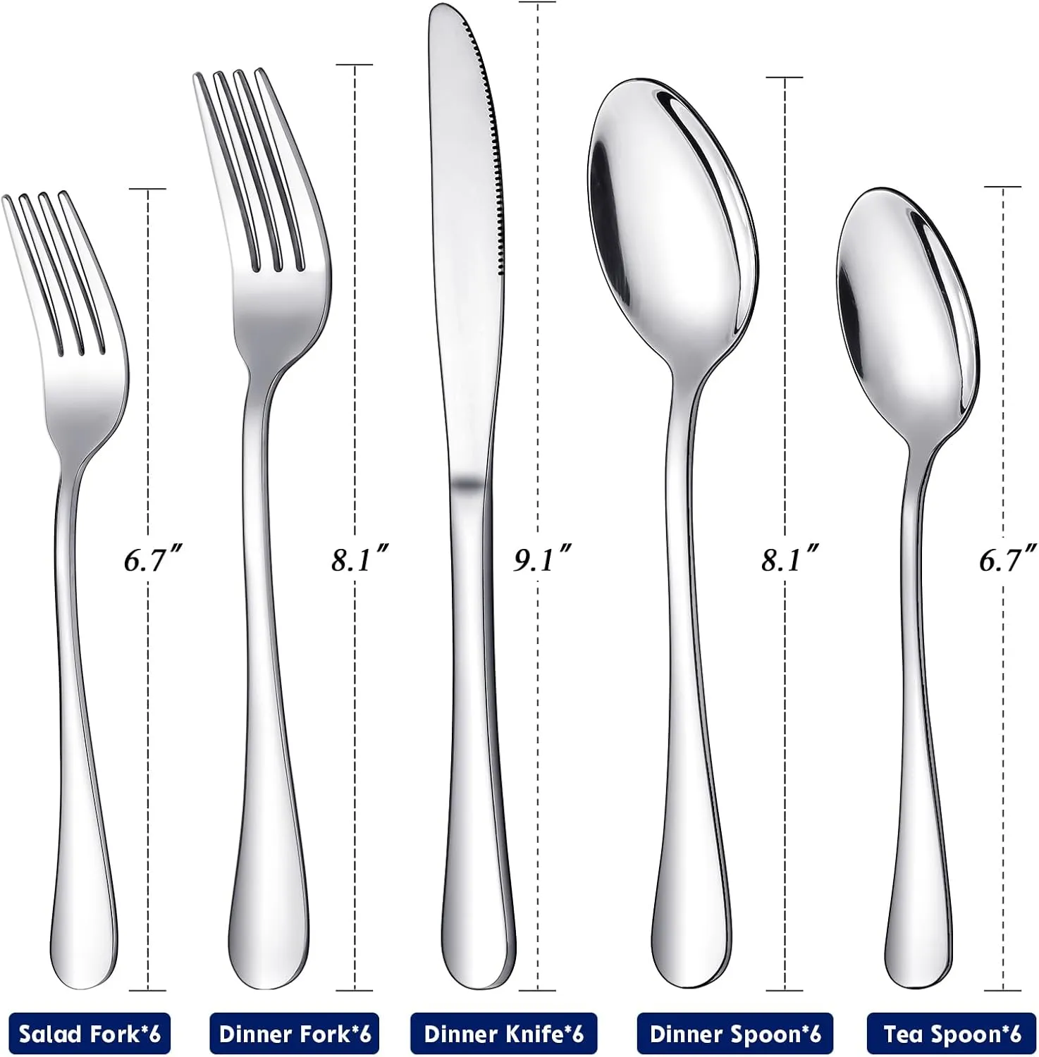 30 Piece Silverware Set for 6, Stainless Steel Flatware Utensils Set, Cutlery Set Knives Spoons and Forks Set, Mirror Polished, Dishwasher Safe