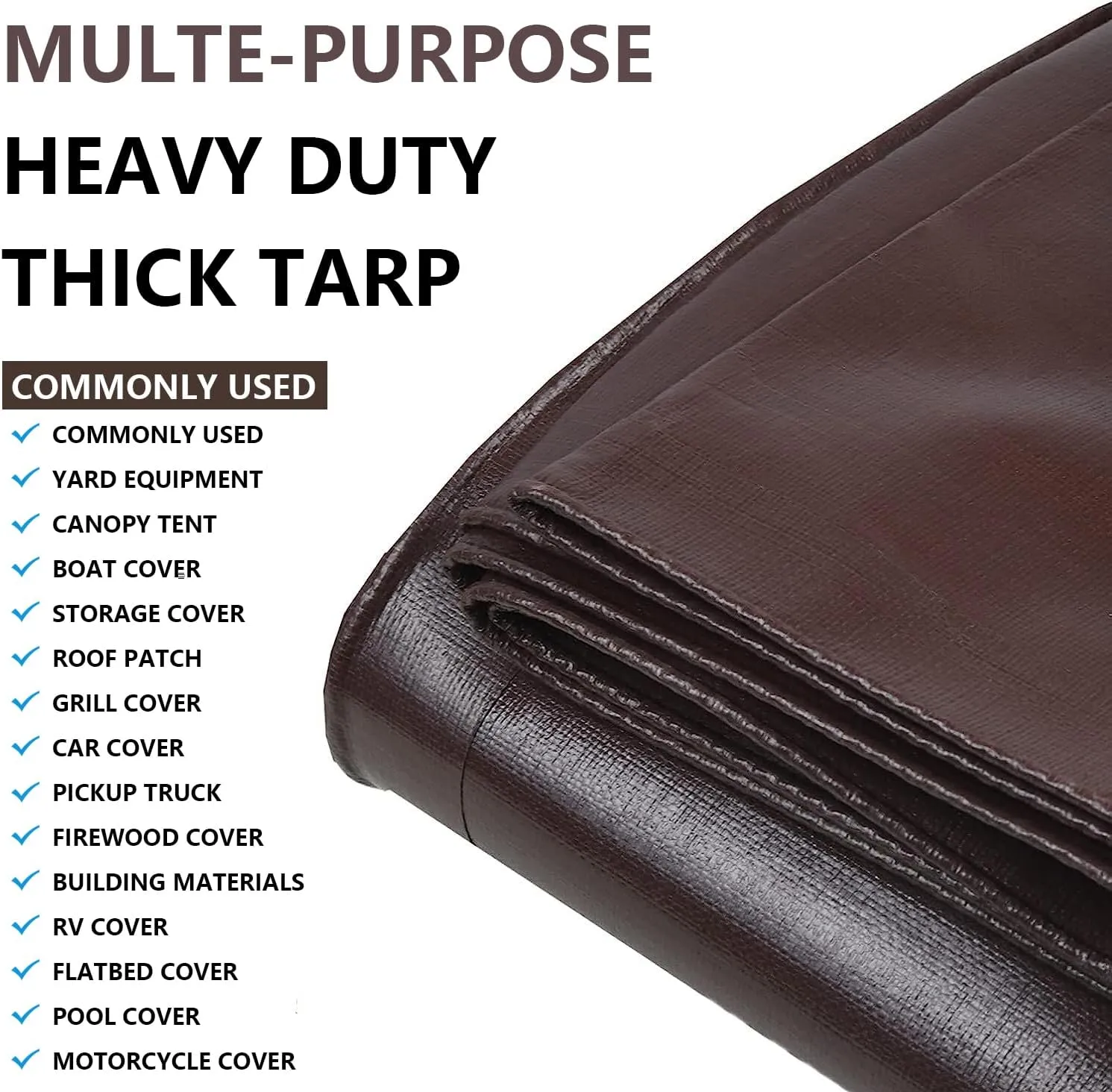 30' x 40' Tarps Heavy Duty Waterproof, 16 Mil Brown Poly Tarp Cover, UV Resistant, Rip and Tear Proof Tarpaulin with Grommets and Reinforced Edges for Roof, Patio, Camping, Boat, Pool
