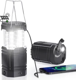 3000mAh Rechargeable Camping Lantern – Solar Powered, Hand Crank, USB-C Charging, Super Bright LED Flashlight & Tent Light, Portable Power Bank for Hurricane, Power Outages, Survival Kit