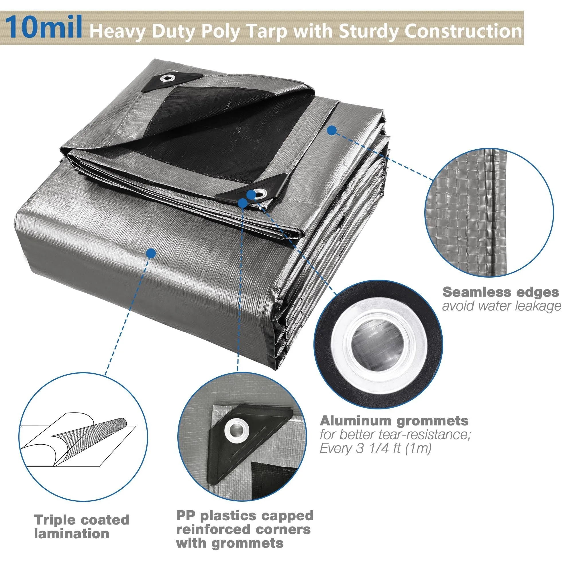 30x40ft Heavy Duty Poly Tarp/ Silver Black