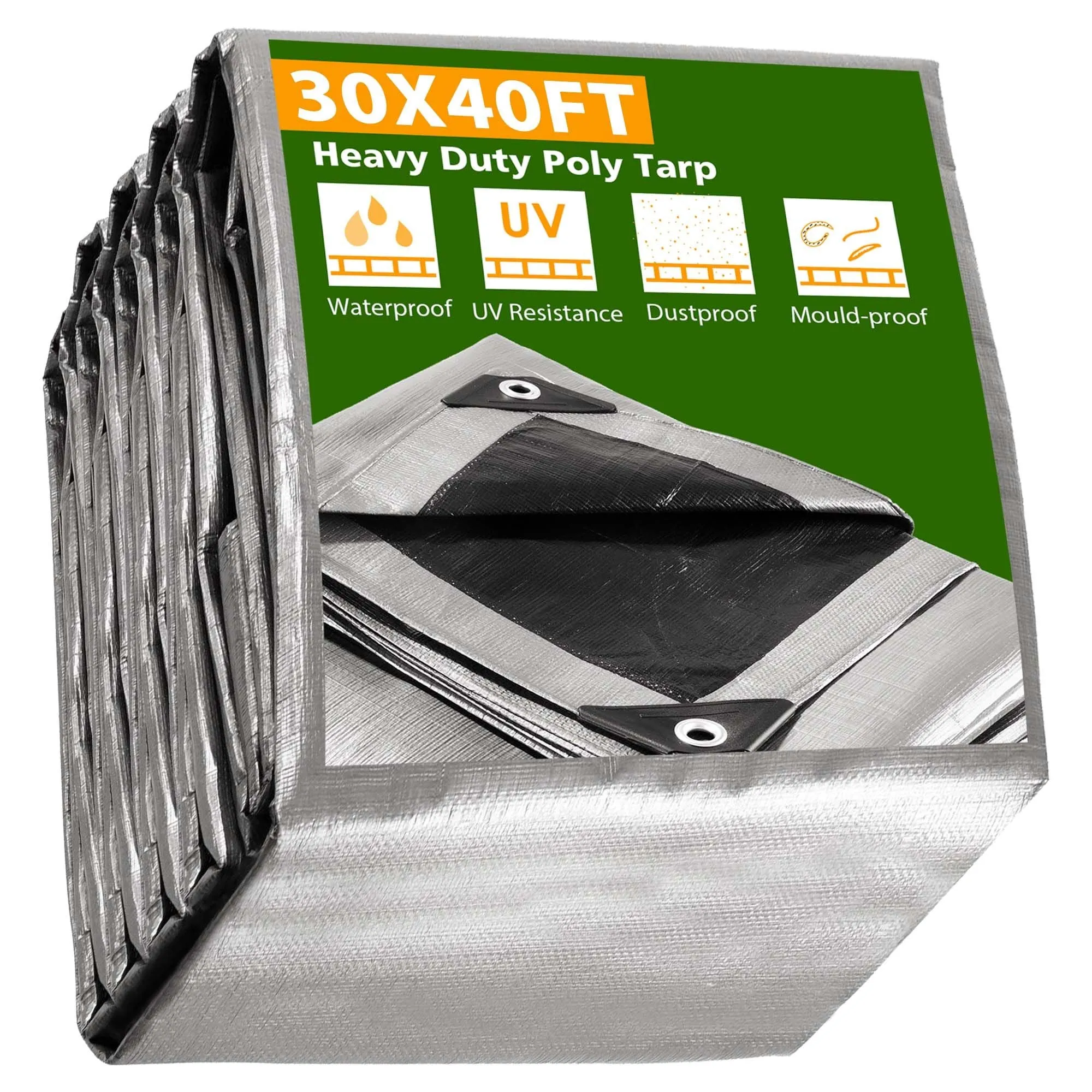 30x40ft Heavy Duty Poly Tarp/ Silver Black