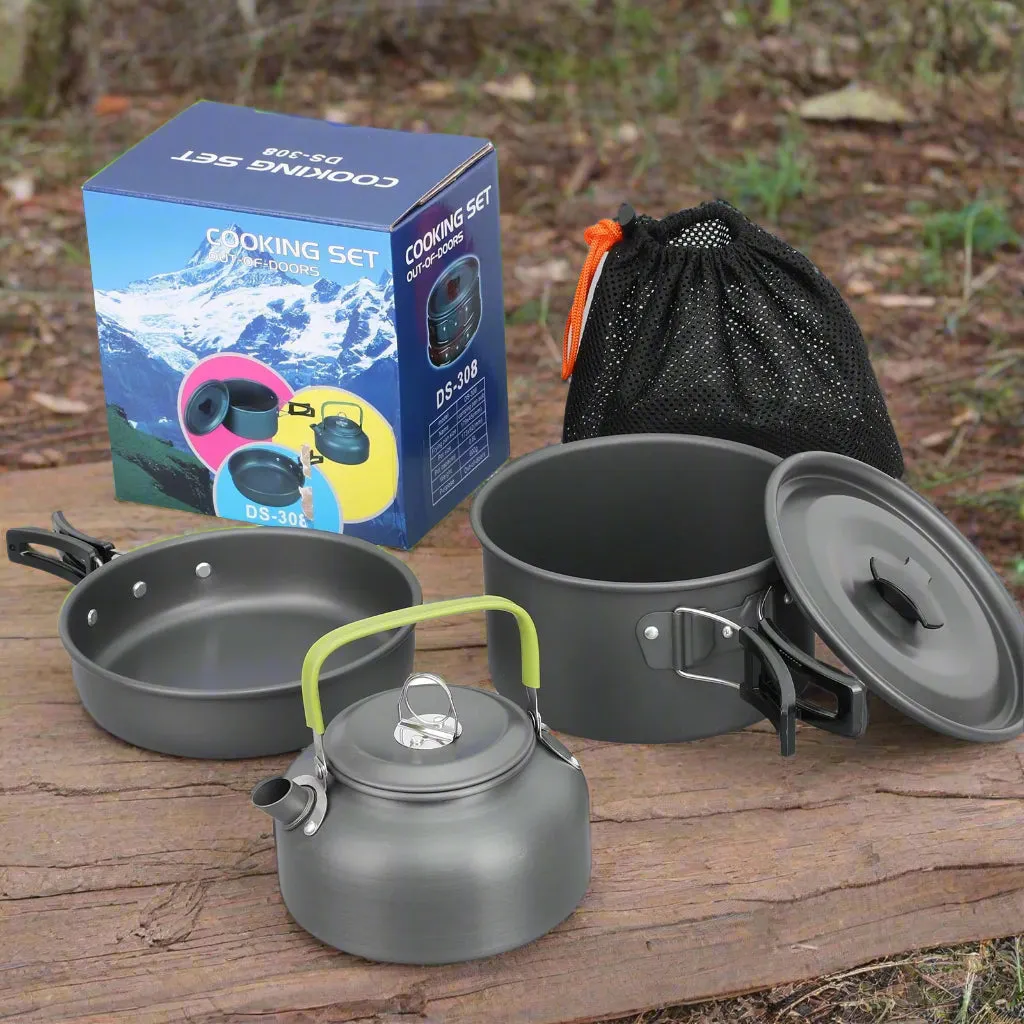 3Pcs Camping Cookware Non-Stick Camping Cooking Set Lightweight Camping Pots and Pans Set for Backpacking Outdoor Hiking Picnic