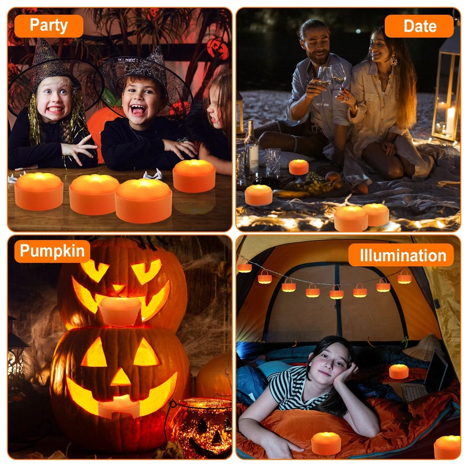 4-Pack: Halloween LED Pumpkin Lights Battery Operated with 2 Light Modes 4 Timer Setting