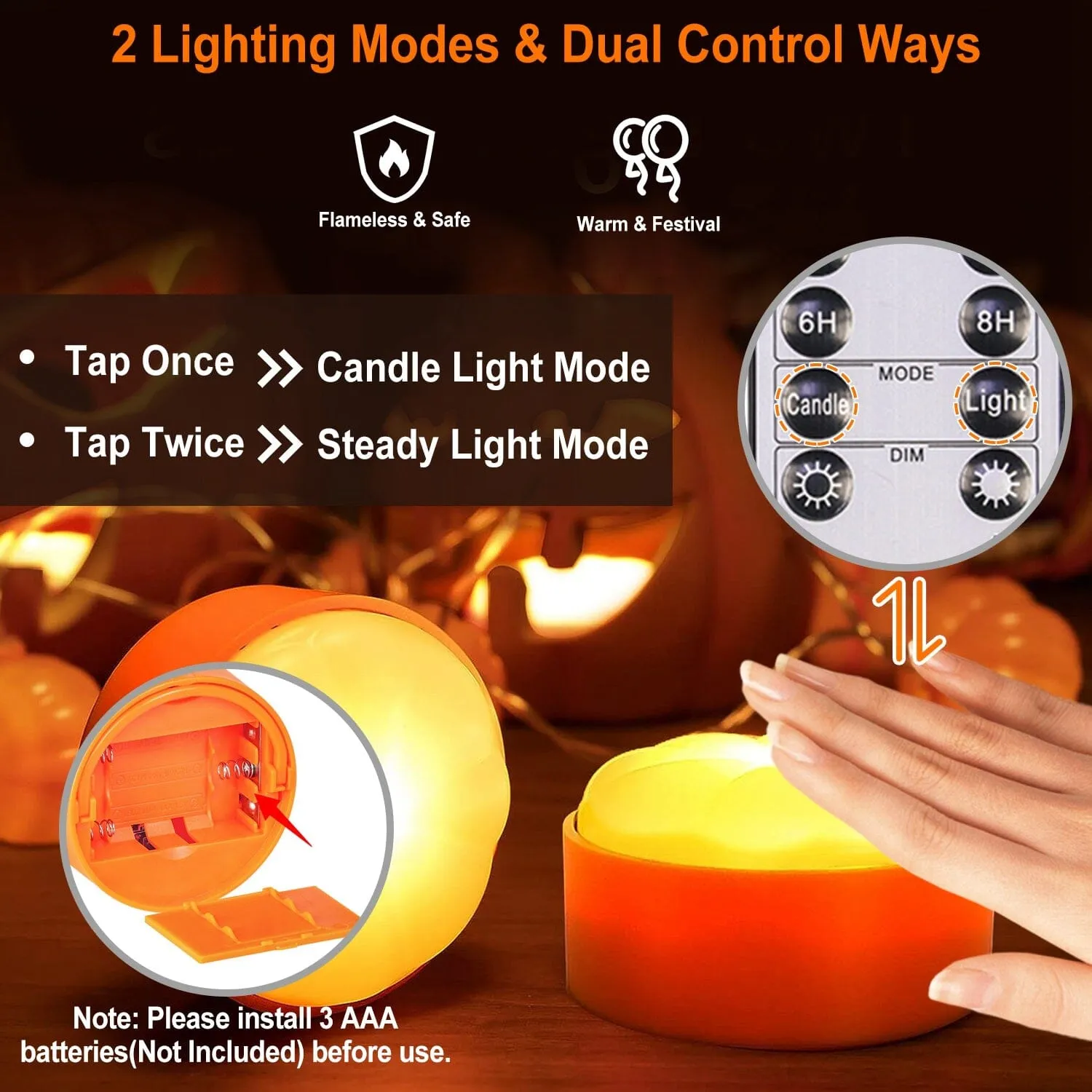 4-Pack: Halloween LED Pumpkin Lights Battery Operated with 2 Light Modes 4 Timer Setting