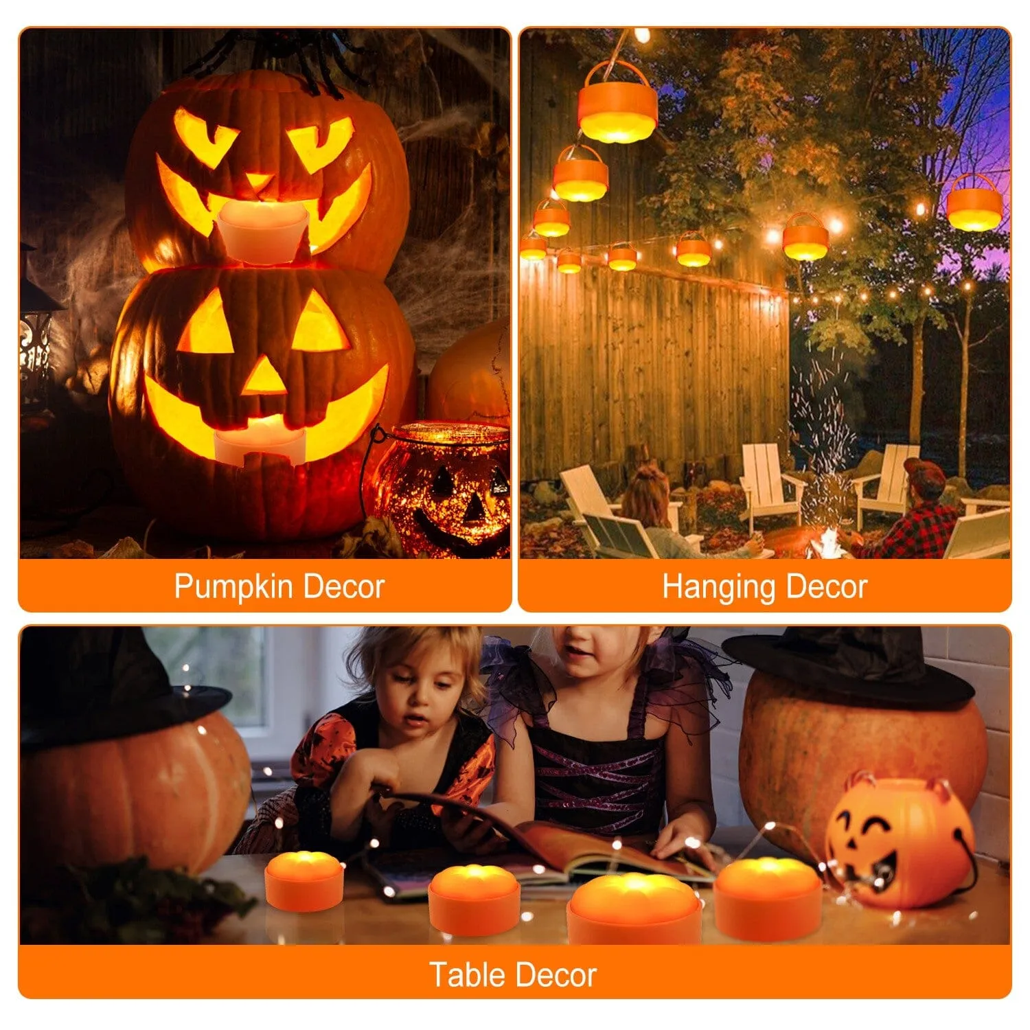 4-Pack: Halloween LED Pumpkin Lights Battery Operated with 2 Light Modes 4 Timer Setting