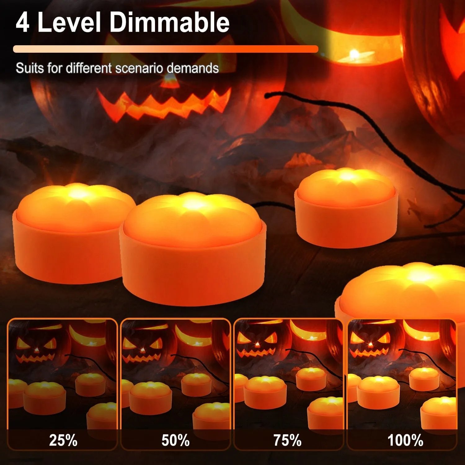 4-Pack: Halloween LED Pumpkin Lights Battery Operated with 2 Light Modes 4 Timer Setting