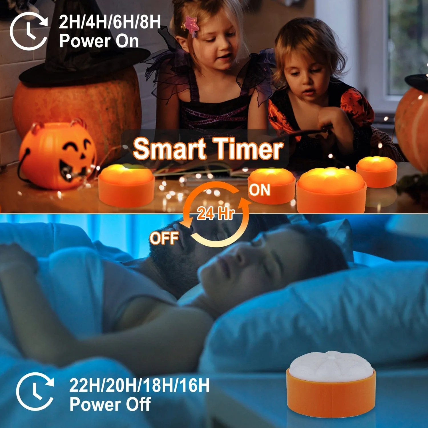 4-Pack: Halloween LED Pumpkin Lights Battery Operated with 2 Light Modes 4 Timer Setting