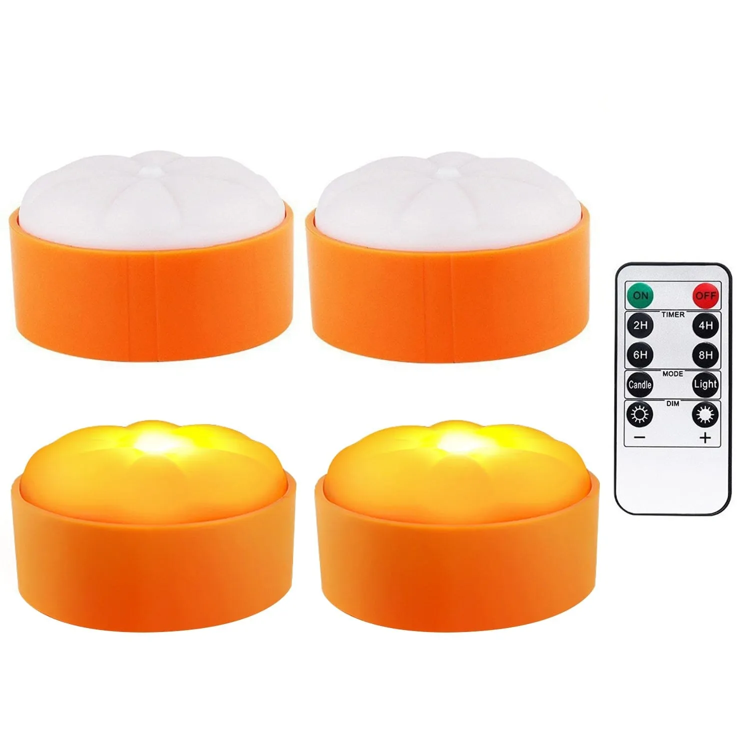 4-Pack: Halloween LED Pumpkin Lights Battery Operated with 2 Light Modes 4 Timer Setting