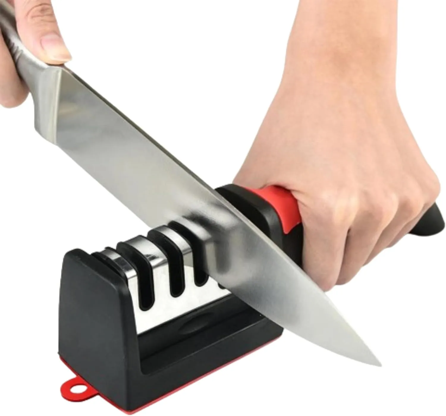 4-Stage Knife, Scissor Sharpener - Universal Kitchen Knife & Scissor All Kind Of Sharpening Tool, Medium, Red & Black