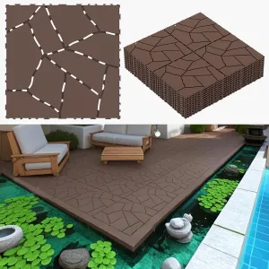 44 PCS Plastic Interlocking Deck Tiles, 12" x 12" Patio Outdoor Deck Tiles, Self-draining, Square Patio Floor Decking Tiles for Porch, Poolside, Balcony, Backyard, Indoor and Outdoor Use (Red Brown)
