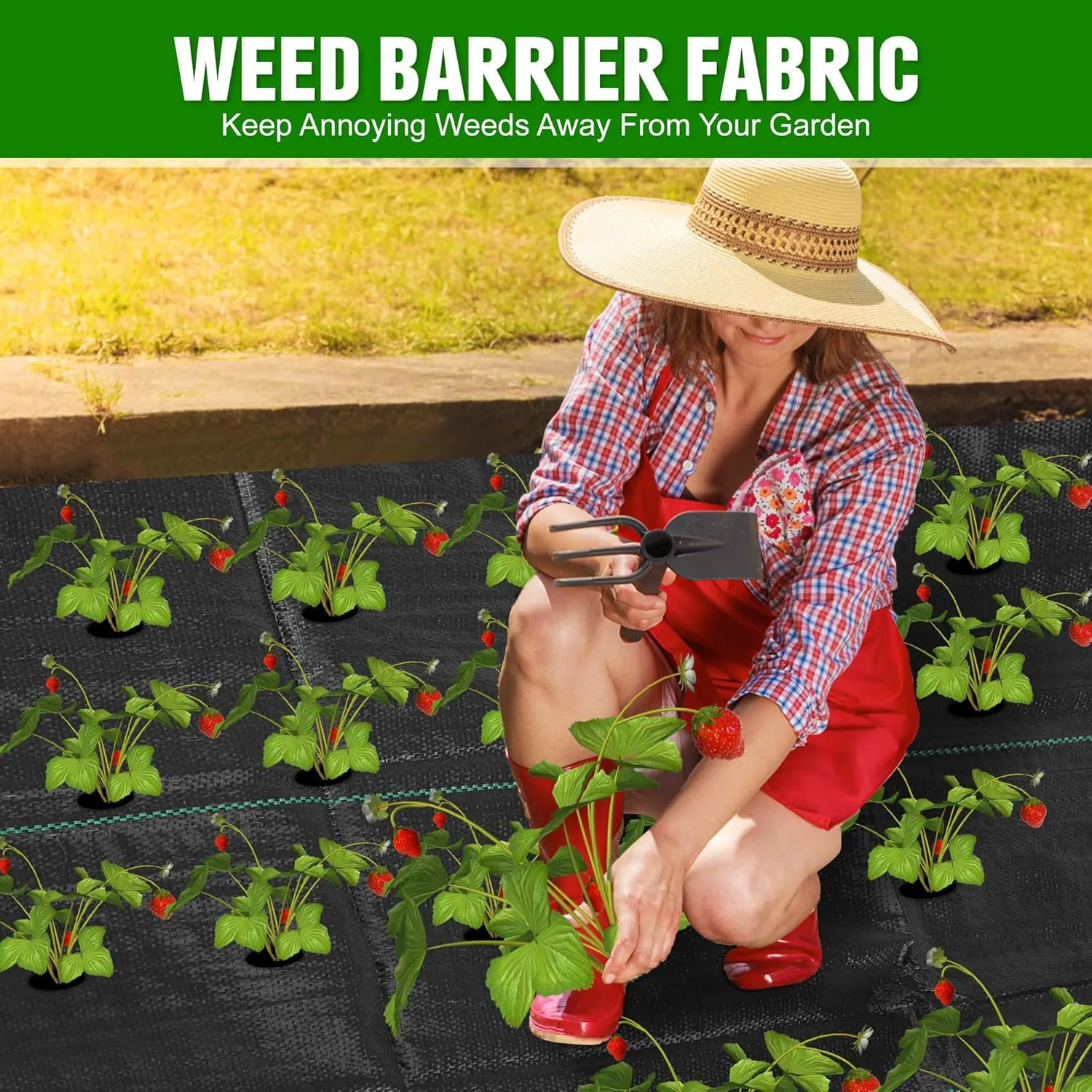 4FT x 100FT Weed Barrier Landscape Fabric Heavy Duty, 3.2oz Premium Gardening Weed Control Mat with 30 U-Shaped Securing Pegs, Ground Cover for Gardening, Farming, Raised Bed（2 Packs 4x50FT）