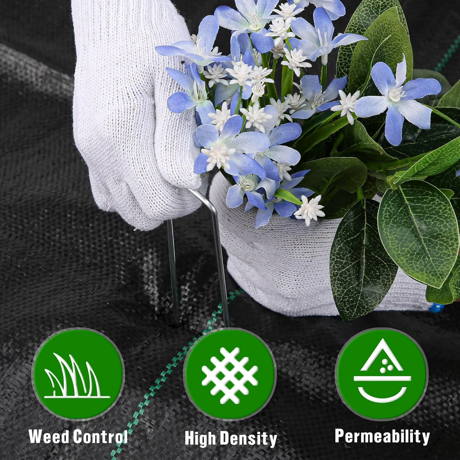 4FT x 100FT Weed Barrier Landscape Fabric Heavy Duty, 3.2oz Premium Gardening Weed Control Mat with 30 U-Shaped Securing Pegs, Ground Cover for Gardening, Farming, Raised Bed（2 Packs 4x50FT）