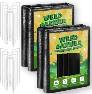 4FT x 100FT Weed Barrier Landscape Fabric Heavy Duty, 3.2oz Premium Gardening Weed Control Mat with 30 U-Shaped Securing Pegs, Ground Cover for Gardening, Farming, Raised Bed（2 Packs 4x50FT）