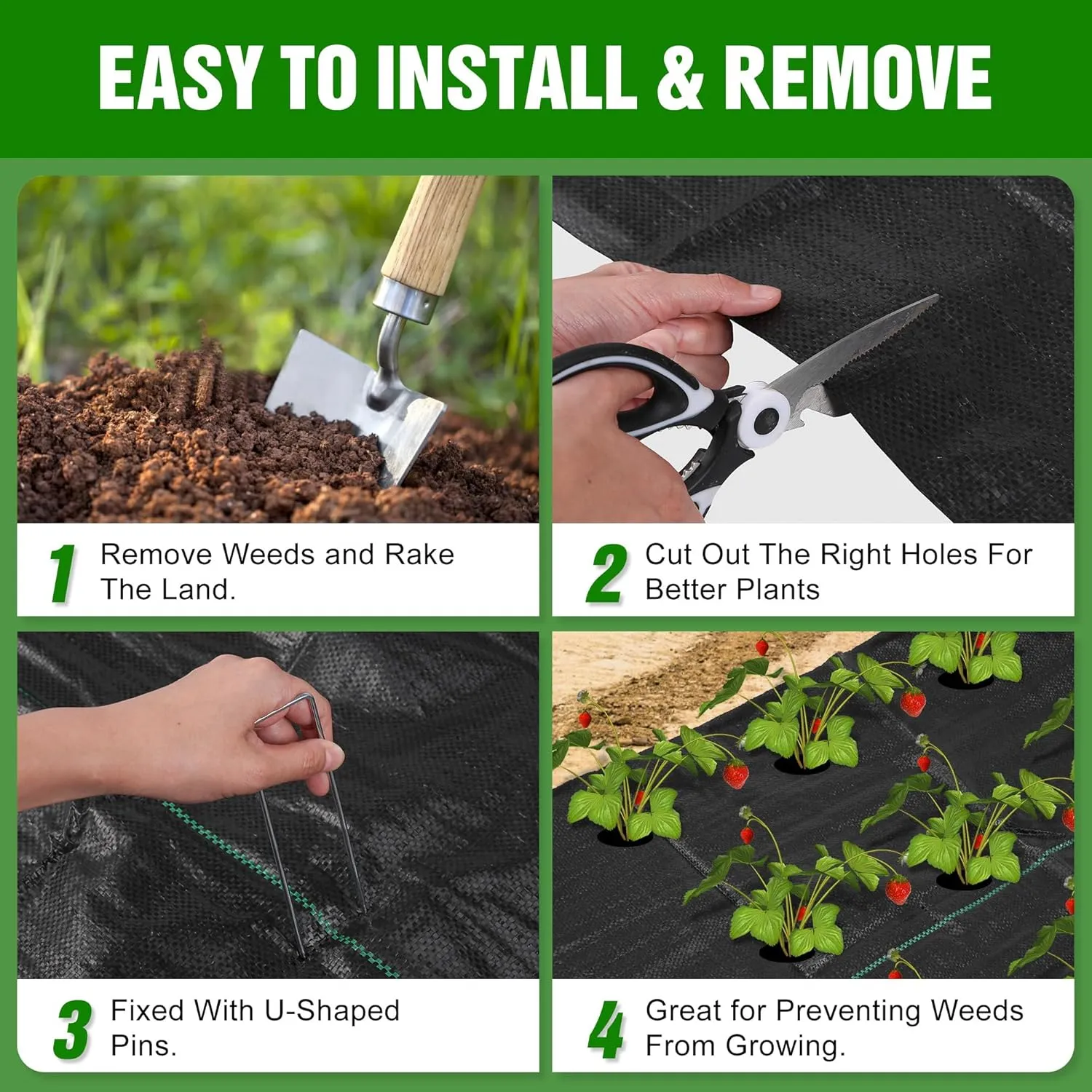 4FT x 100FT Weed Barrier Landscape Fabric Heavy Duty, 3.2oz Premium Gardening Weed Control Mat with 30 U-Shaped Securing Pegs, Ground Cover for Gardening, Farming, Raised Bed（2 Packs 4x50FT）