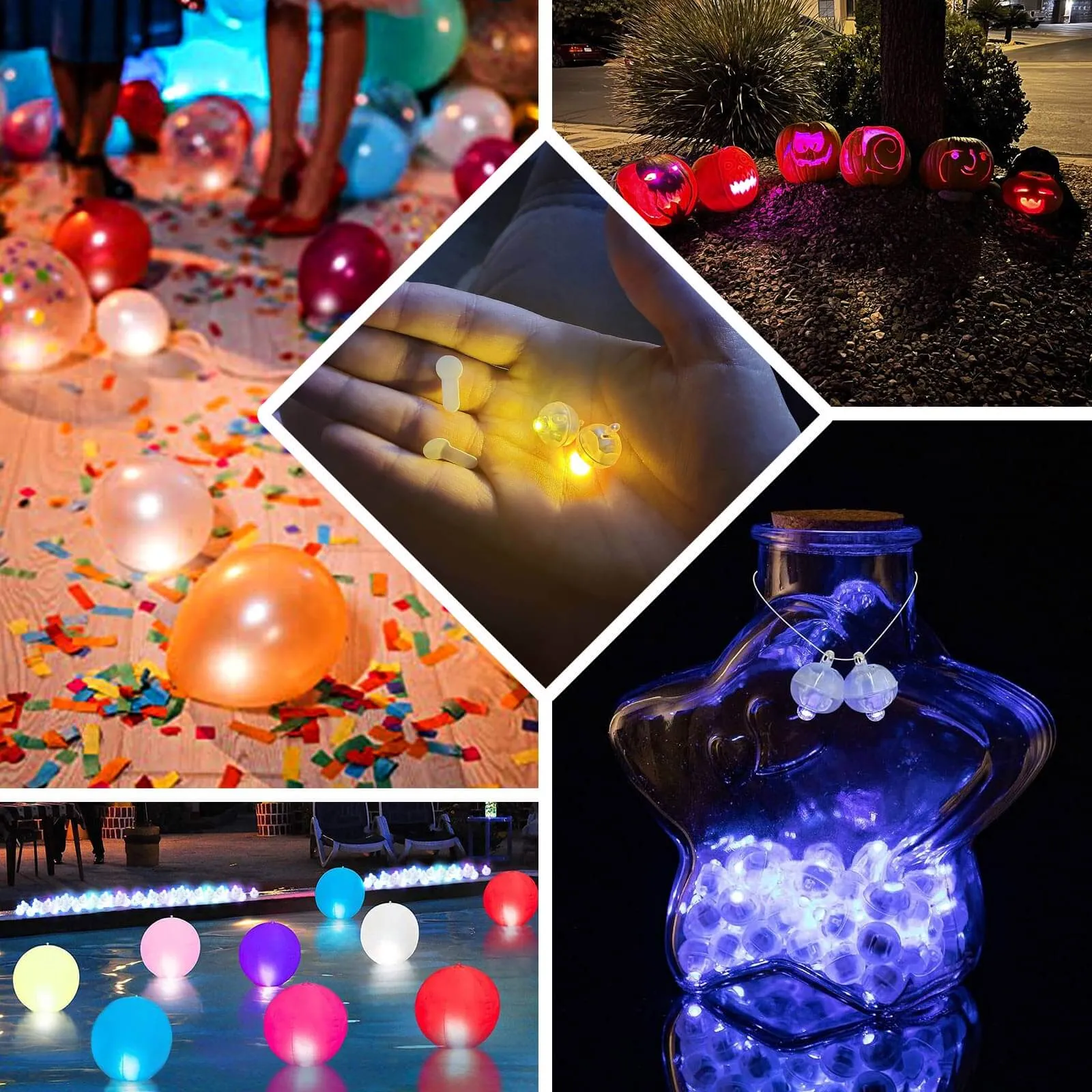 50-Pack LED Mini Balloon Lights Round Warm White - Waterproof Battery Operated Balls 0.5"