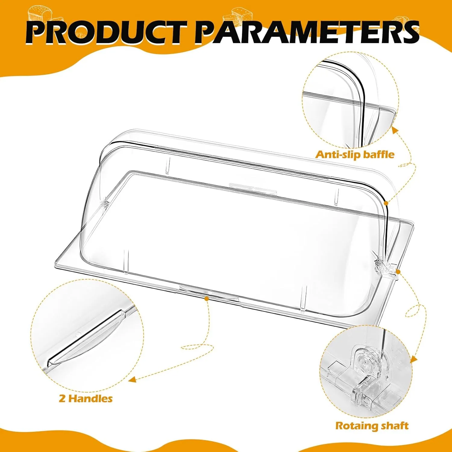 6 Pcs Clear Chafing Dish Covers Full Size Roll Top Bakery Pan Display Clear Plastic Chafing Dessert Cake Food Display Cover for Cake Cupcake Exhibition