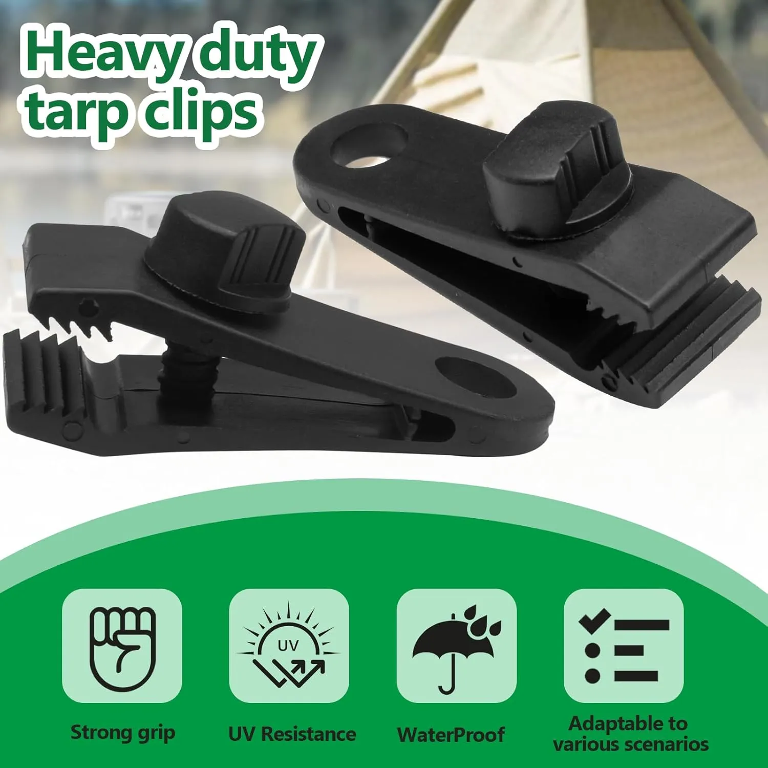 60 Pcs Tarp Clips, Heavy Duty Lock Grip, Reusable Tarp Clamps for Secures Outdoor Camping, Awnings, Car Covers, Swimming Pool Covers