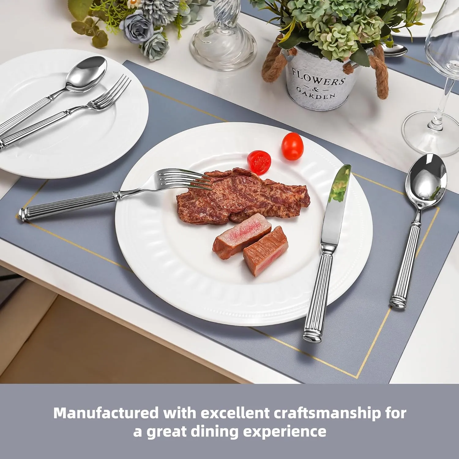 60-Piece 18/10 Heavy Duty Flatware Set for 12, High End Thick Handle Silverware Set, Luxury Forged Design, Dishwasher Safe