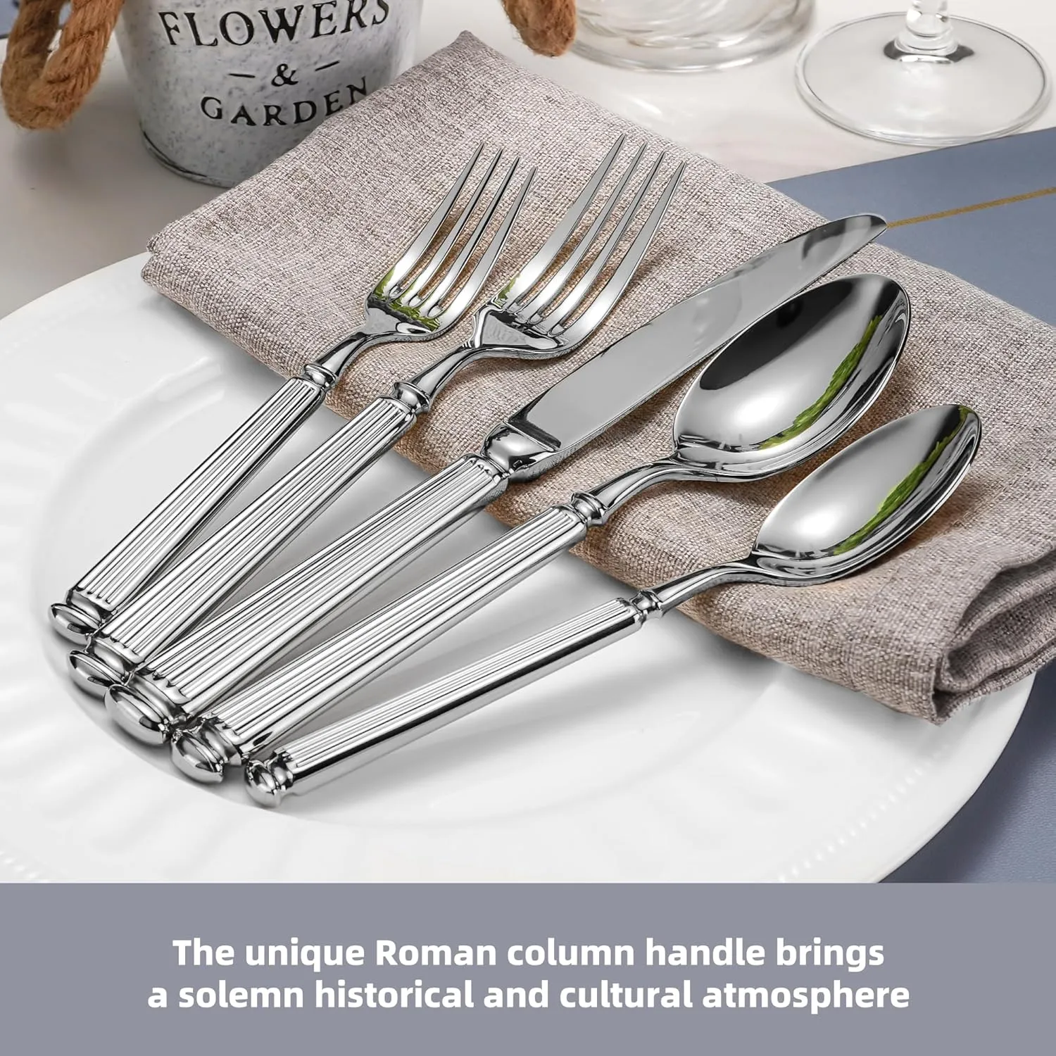 60-Piece 18/10 Heavy Duty Flatware Set for 12, High End Thick Handle Silverware Set, Luxury Forged Design, Dishwasher Safe