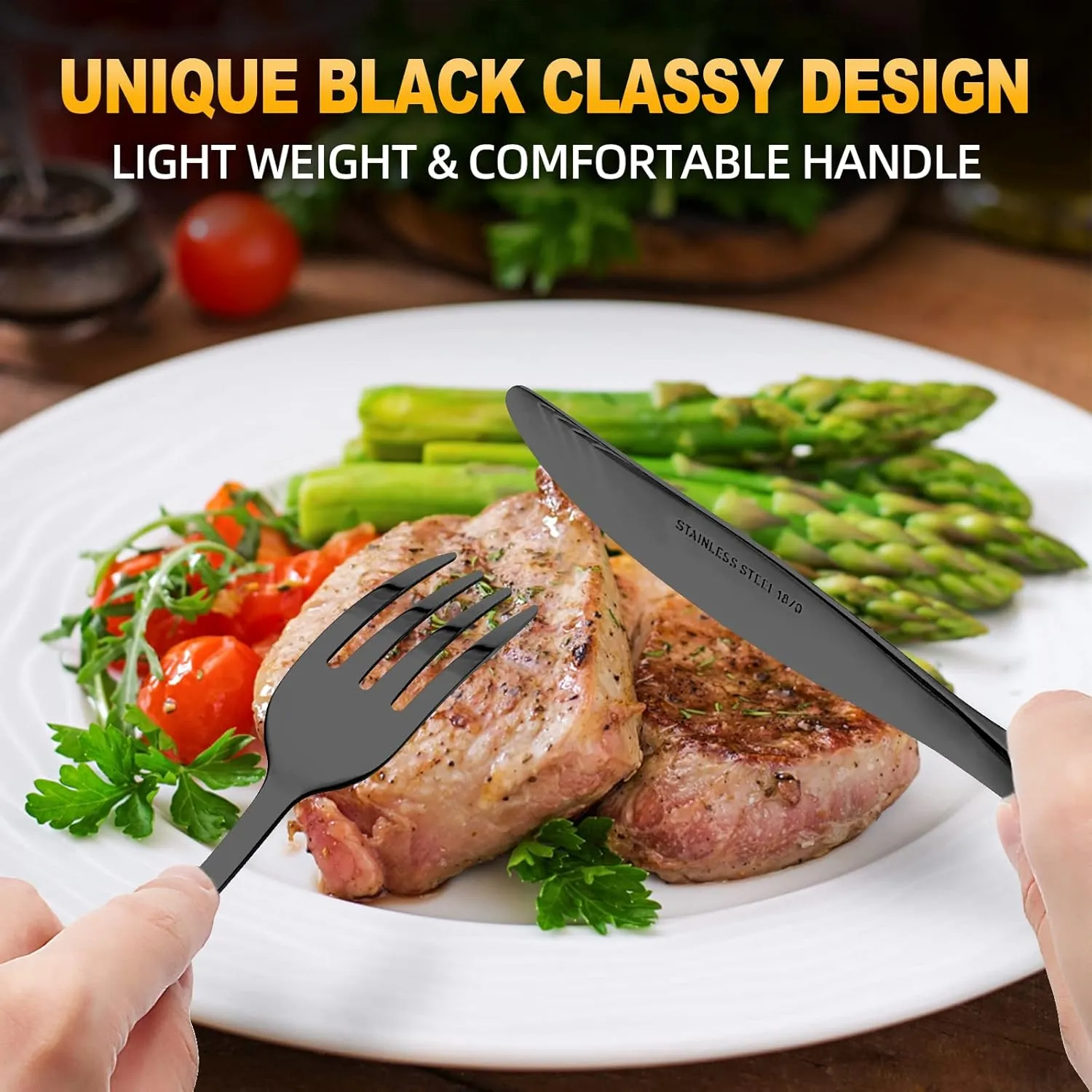 72-Piece Stainless Steel Black Silverware Set - CEKEE Flatware Kitchen Utensils Set, Cutlery Set for Home & Restaurant, Premium Knife Fork Spoon Set with Steak Knives, Heavy Duty & Dishwasher Safe