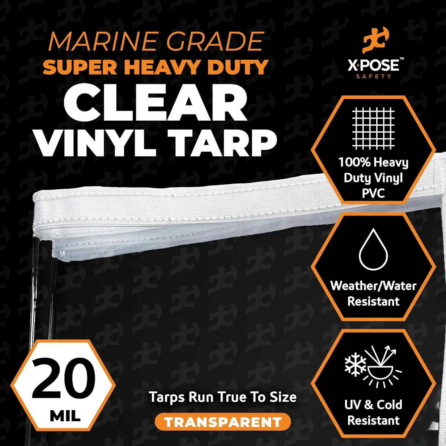8' x 20' Clear Vinyl Tarp - Super Heavy Duty 20 Mil Transparent Waterproof PVC Tarpaulin with Brass Grommets - for Patio Enclosure, Camping, Outdoor Tent Cover, Porch Canopy - by Xpose Safety