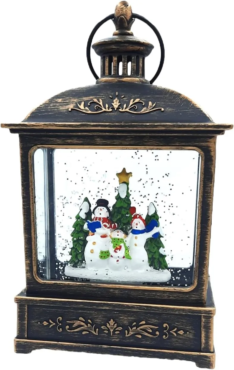 8.25" Battery-Operated Antique Bronze Spinning Water Globe Lantern with Holiday Scene