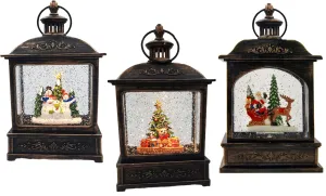 8.25" Battery-Operated Antique Bronze Spinning Water Globe Lantern with Holiday Scene