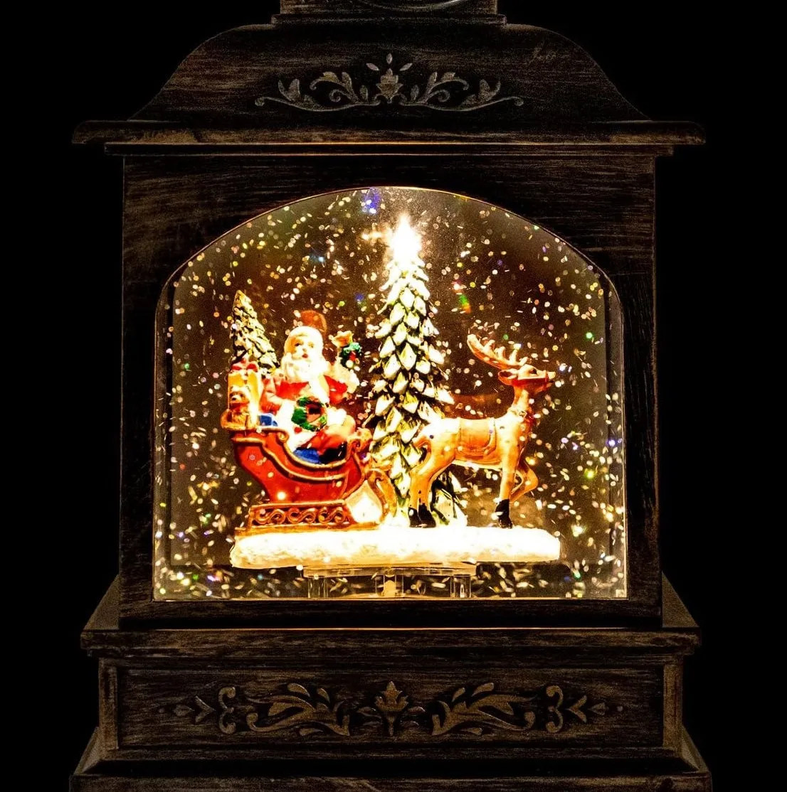 8.25" Battery-Operated Antique Bronze Spinning Water Globe Lantern with Holiday Scene