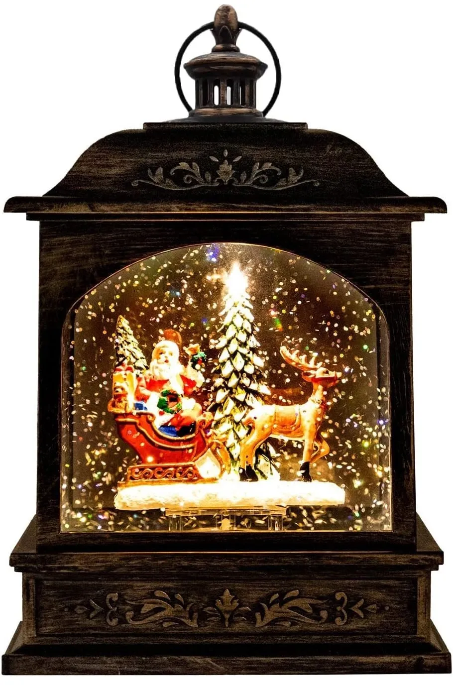8.25" Battery-Operated Antique Bronze Spinning Water Globe Lantern with Holiday Scene
