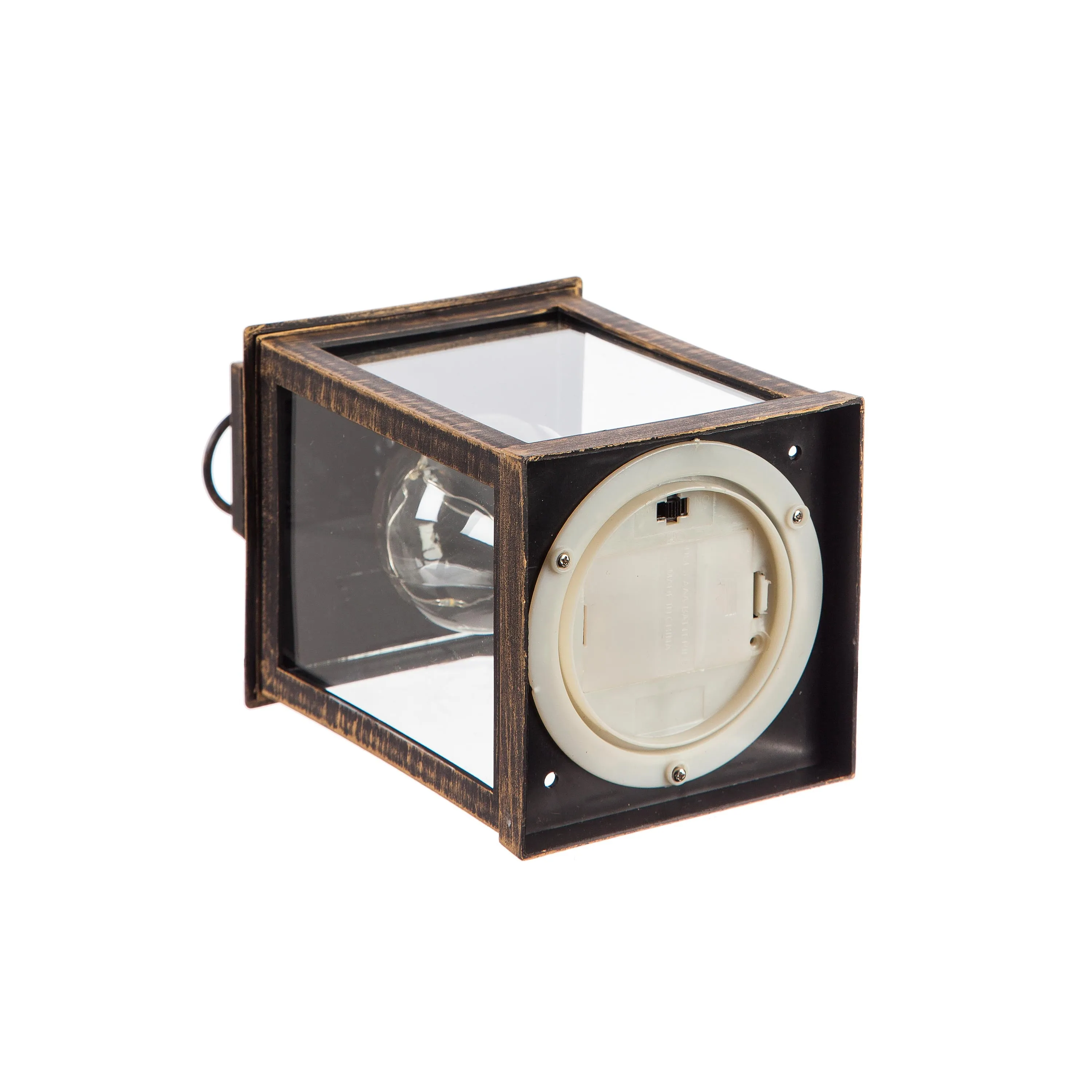 8.5"H Battery Operated Twinkling Light Bulb Lantern, Black with Brushed Gold, Set of 2