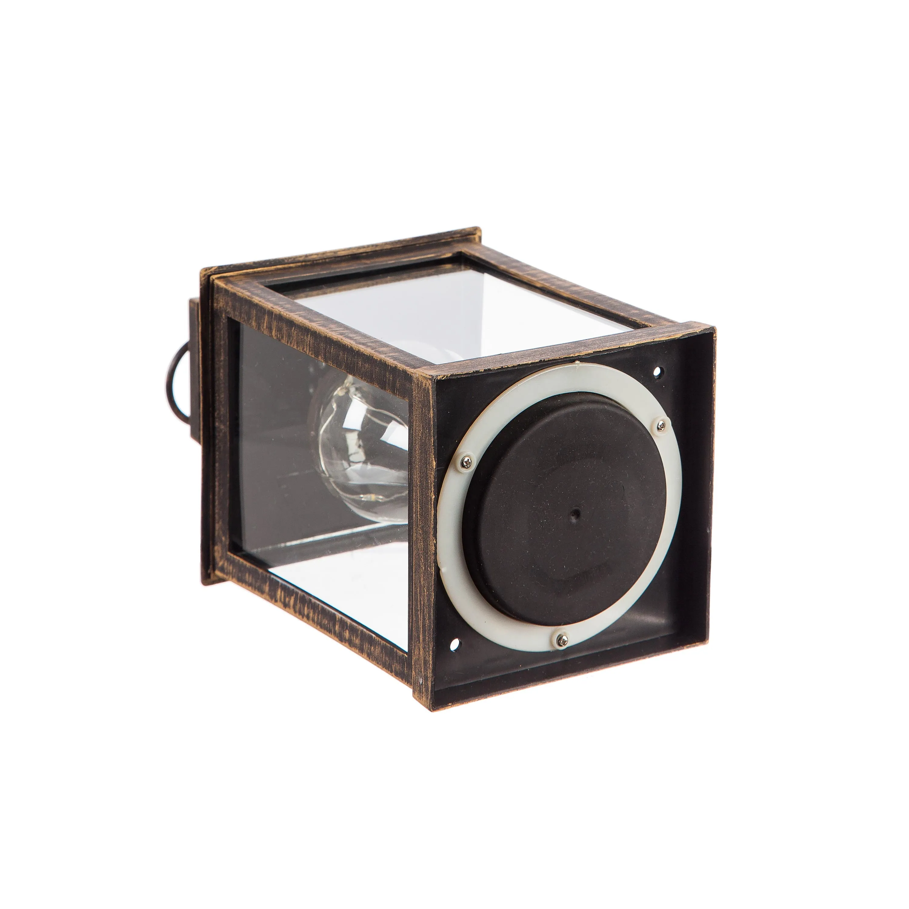 8.5"H Battery Operated Twinkling Light Bulb Lantern, Black with Brushed Gold, Set of 2