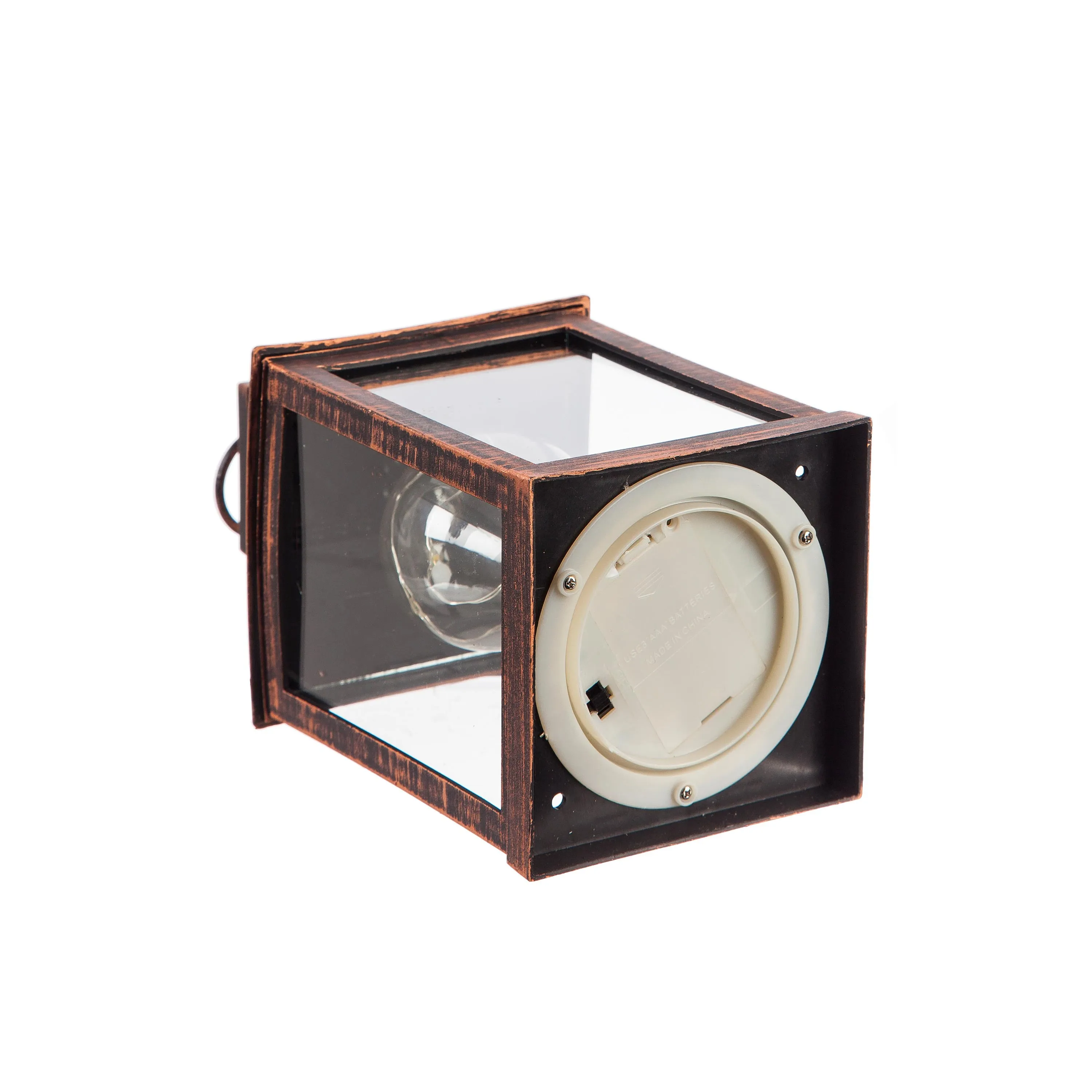 8.5"H Battery Operated Twinkling Light Bulb Lantern, Brushed Bronze; Set of 2