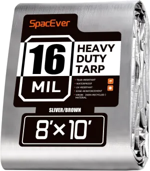 8x10 FT Tarp Waterproof, 16 Mil Tarps Heavy Duty Waterproof Multipurpose Protective Cover UV Resistant Rip & Tear Resistant Waterproof with Grommets Reversible for Home Boats Cars Camping