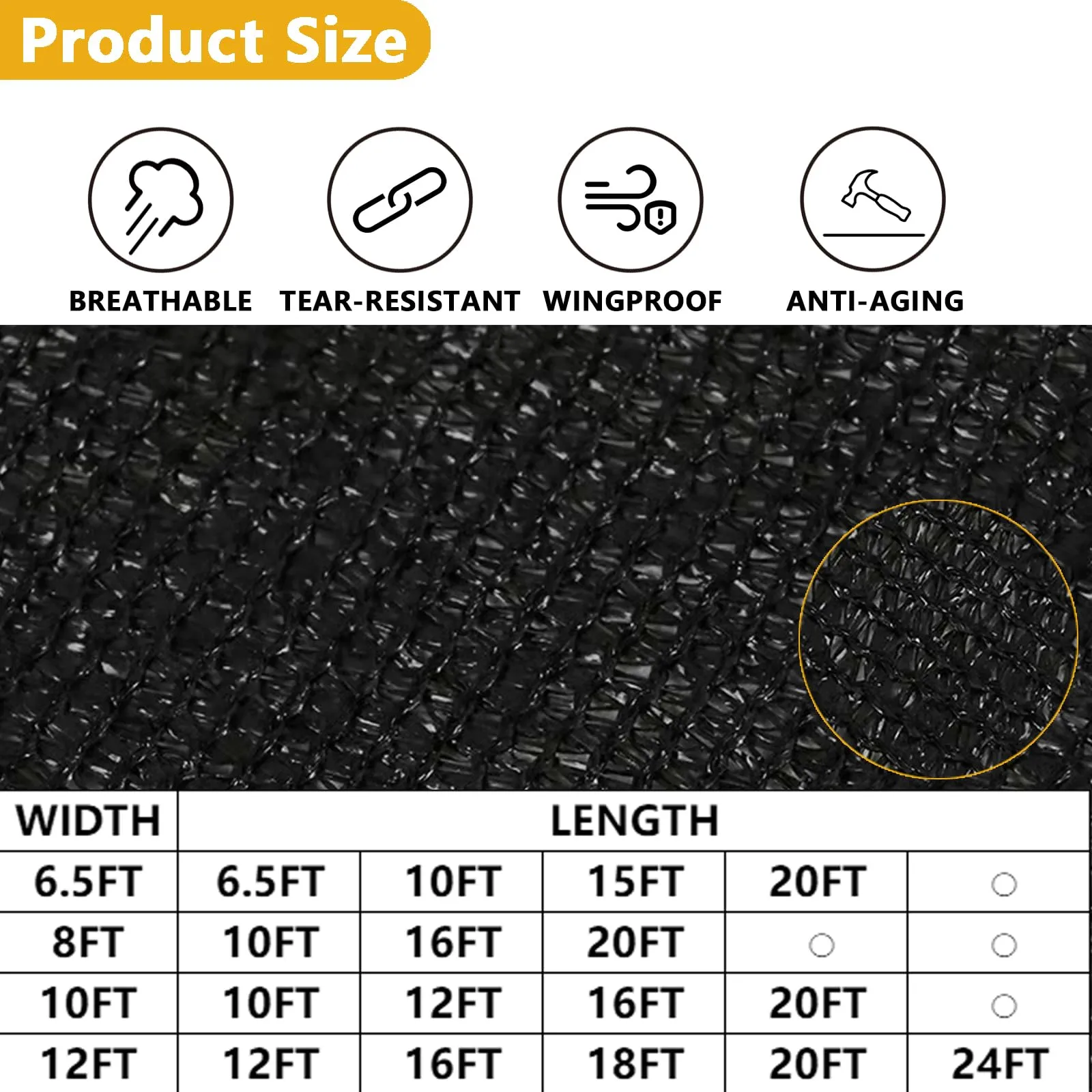 90% Shade Cloth, 6.5x15ft Sunblock Garden Shade Cloth with Grommets for Plants Greenhouse Vegetables Shade Netting Patio Shade Mesh Tarps for Outdoor Sun Shade Cover Fabric