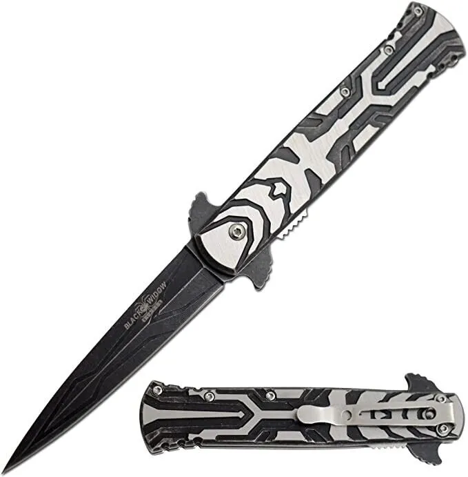 9" SNAKE EYE TACTICAL BLACK STILETTO SPRING ASSISTED HEAVY DUTY EDC POCKET KNIFE