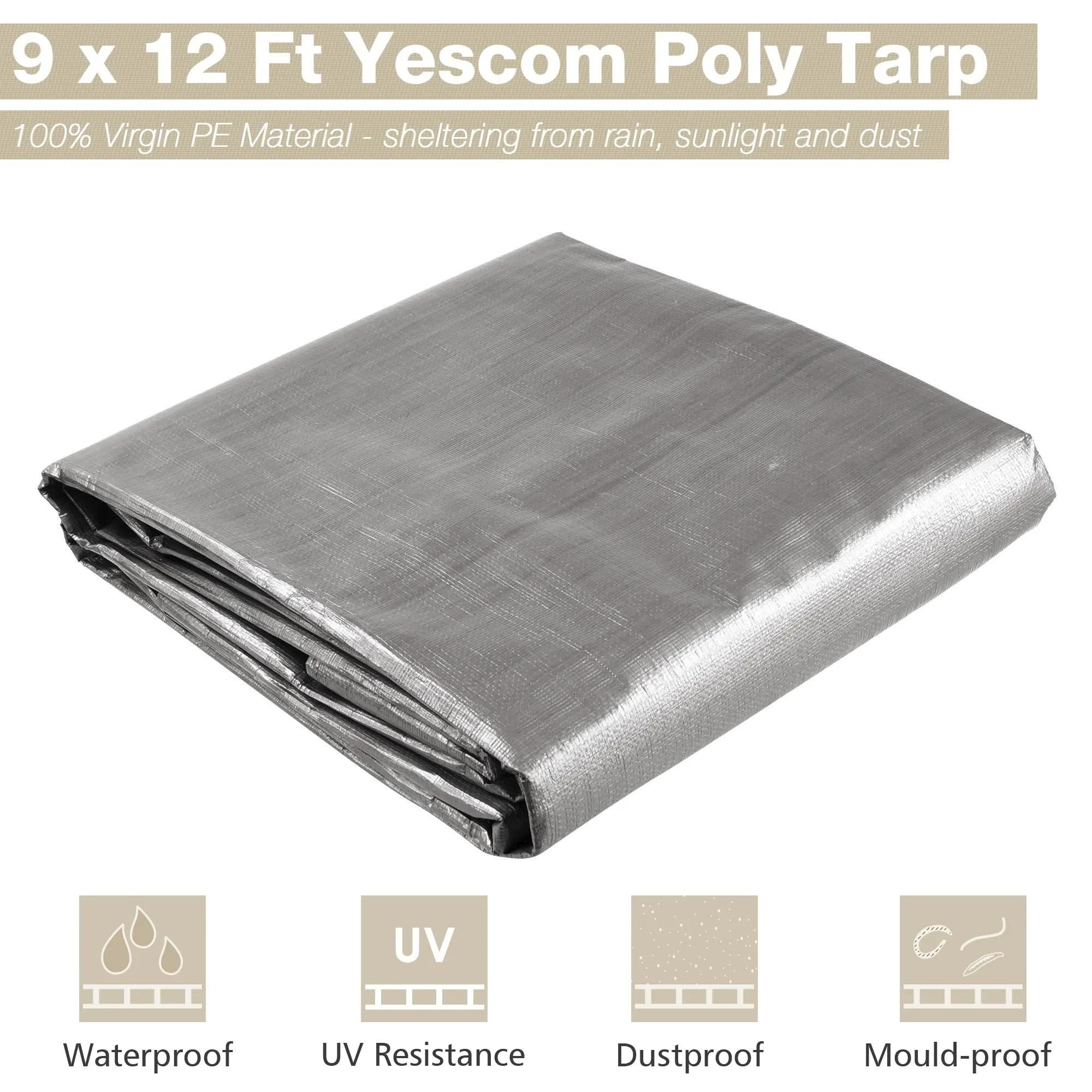 9x12ft Heavy Duty Poly Tarp/ Silver Black