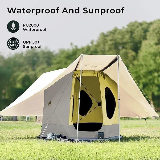 ACACIA Canopy 2-3 Person for Space Acacia Camping System, PU2000 Waterproof Camping Tarp for 4 Season Camping, UPF50  Sunproof Tent Tarp with 2 Telescoping Poles, Carry Bag, Almond