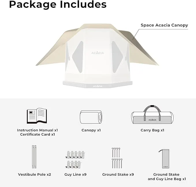 ACACIA Canopy 2-3 Person for Space Acacia Camping System, PU2000 Waterproof Camping Tarp for 4 Season Camping, UPF50  Sunproof Tent Tarp with 2 Telescoping Poles, Carry Bag, Almond