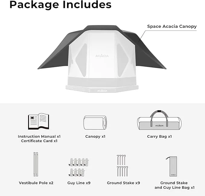 ACACIA Canopy 2-3 Person for Space Acacia Camping System, PU2000 Waterproof Camping Tarp for 4 Season Camping, UPF50  Sunproof Tent Tarp with 2 Telescoping Poles, Carry Bag, Moonstone