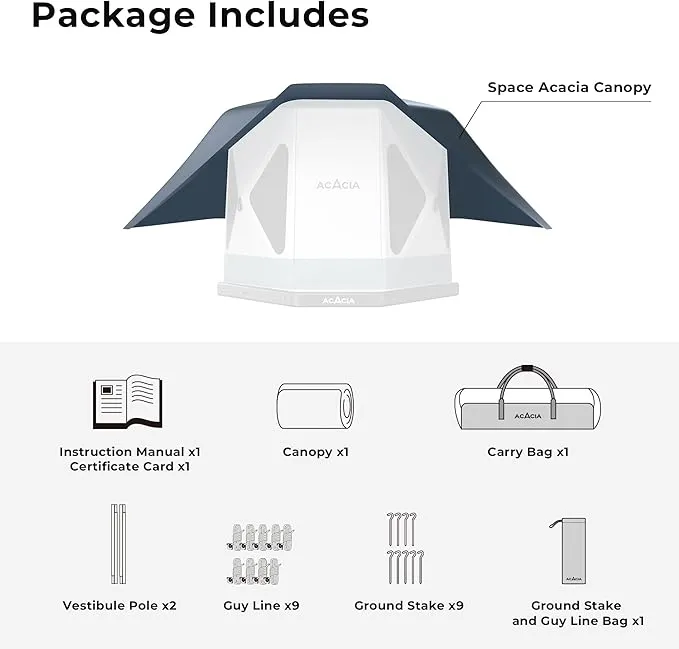 ACACIA Canopy 2-3 Person for Space Acacia Camping System, PU2000 Waterproof Camping Tarp for 4 Season Camping, UPF50  Sunproof Tent Tarp with 2 Telescoping Poles, Carry Bag, Star Night