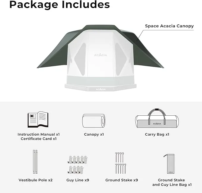 ACACIA Canopy 2-3 Person for Space Acacia Camping System, PU2000 Waterproof Camping Tarp for 4 Season Camping, UPF50  Sunproof Tent Tarp with 2 Telescoping Poles, Carry Bag, Summer Night