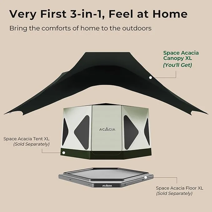 ACACIA Canopy 2-3 Person for Space Acacia Camping System, PU2000 Waterproof Camping Tarp for 4 Season Camping, UPF50  Sunproof Tent Tarp with 2 Telescoping Poles, Carry Bag, Summer Night
